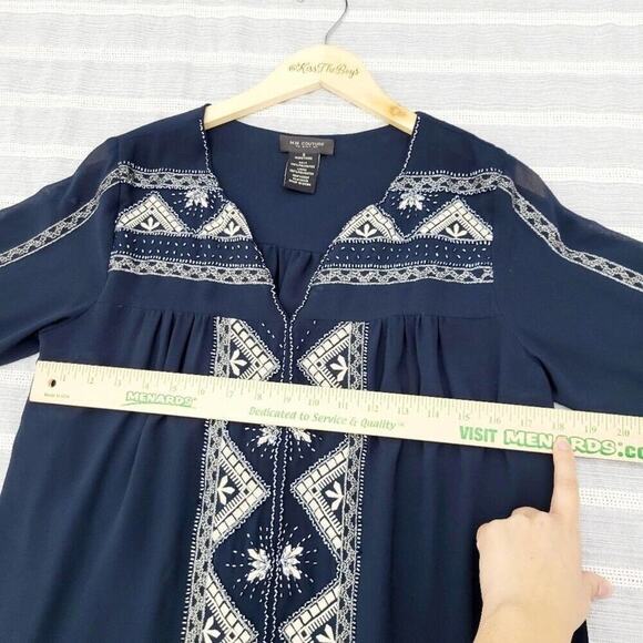 MM Couture by Miss Me Midnight Blue Art Deco Style Beaded Blouse Size Small - Picture 5 of 13